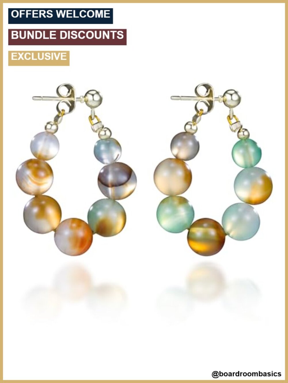 Gold Plated Agate Tiger Eye Beaded Hoop Earrings Hypoallergenic